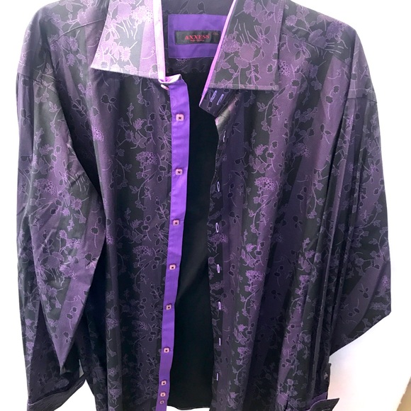 AXXESS Cotton Mens Dress Burgundy Floral Shirt 2XL